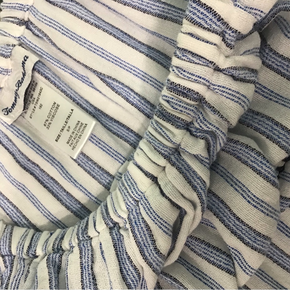 Tommy Bahama Ticking Stripe Blue And White Off-Shoulder Dress/Swim Cover-Up View 6